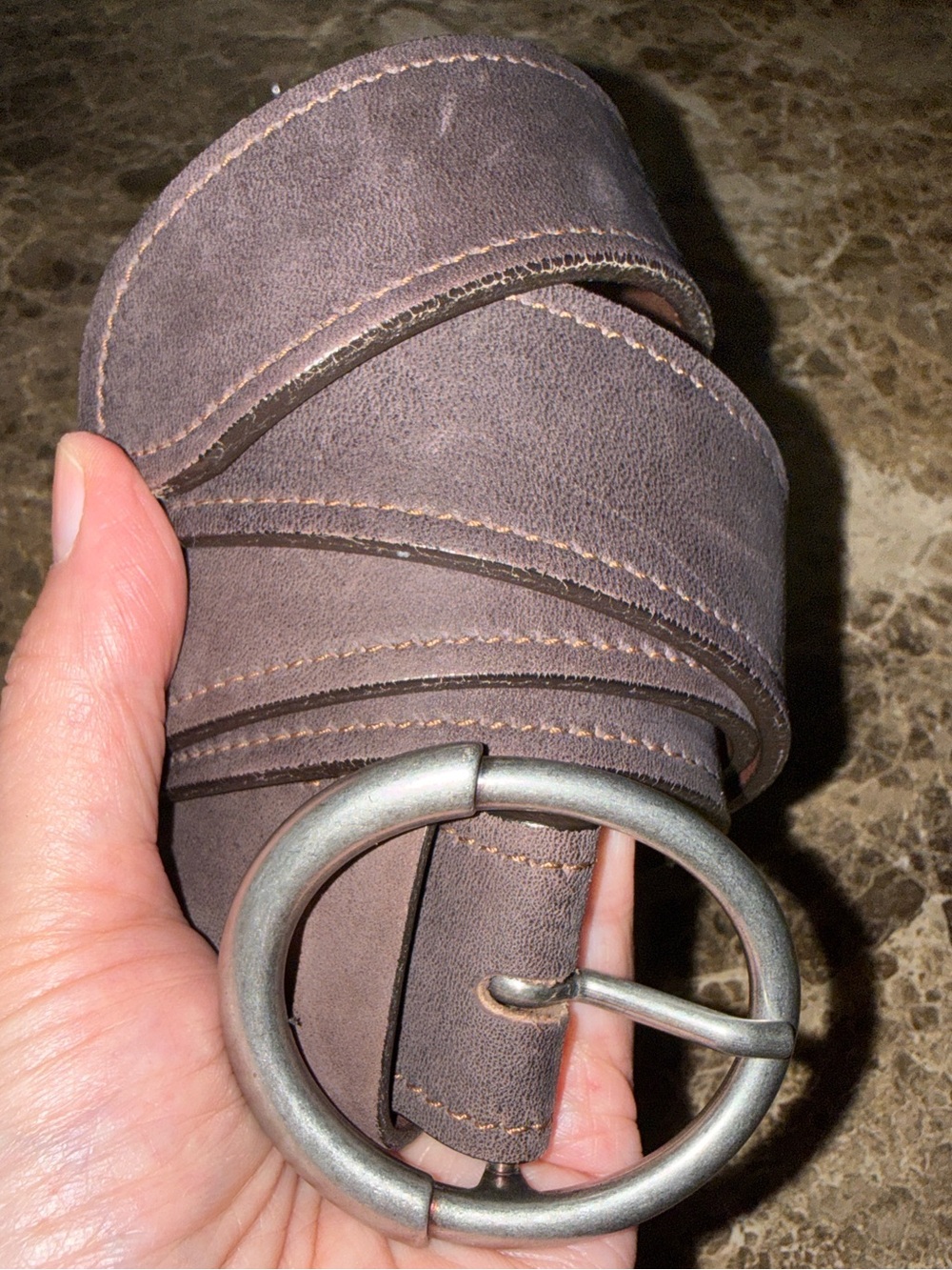 Allen Edmunds Brown Leather/Suede Round-Buckle Men’s Belt, Size 38